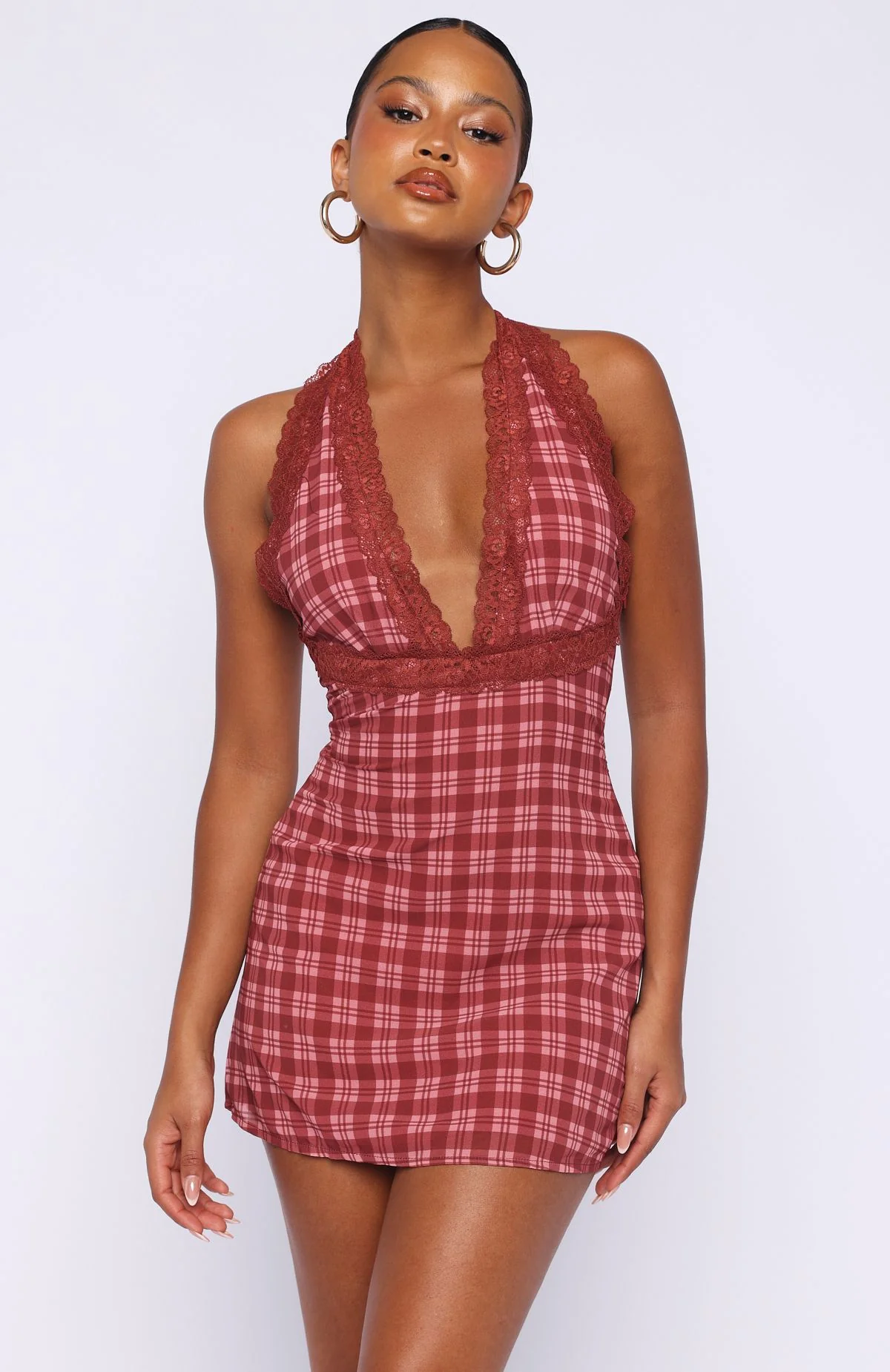 A Girl's Girl Mini Dress Berry Plaid - Image 2