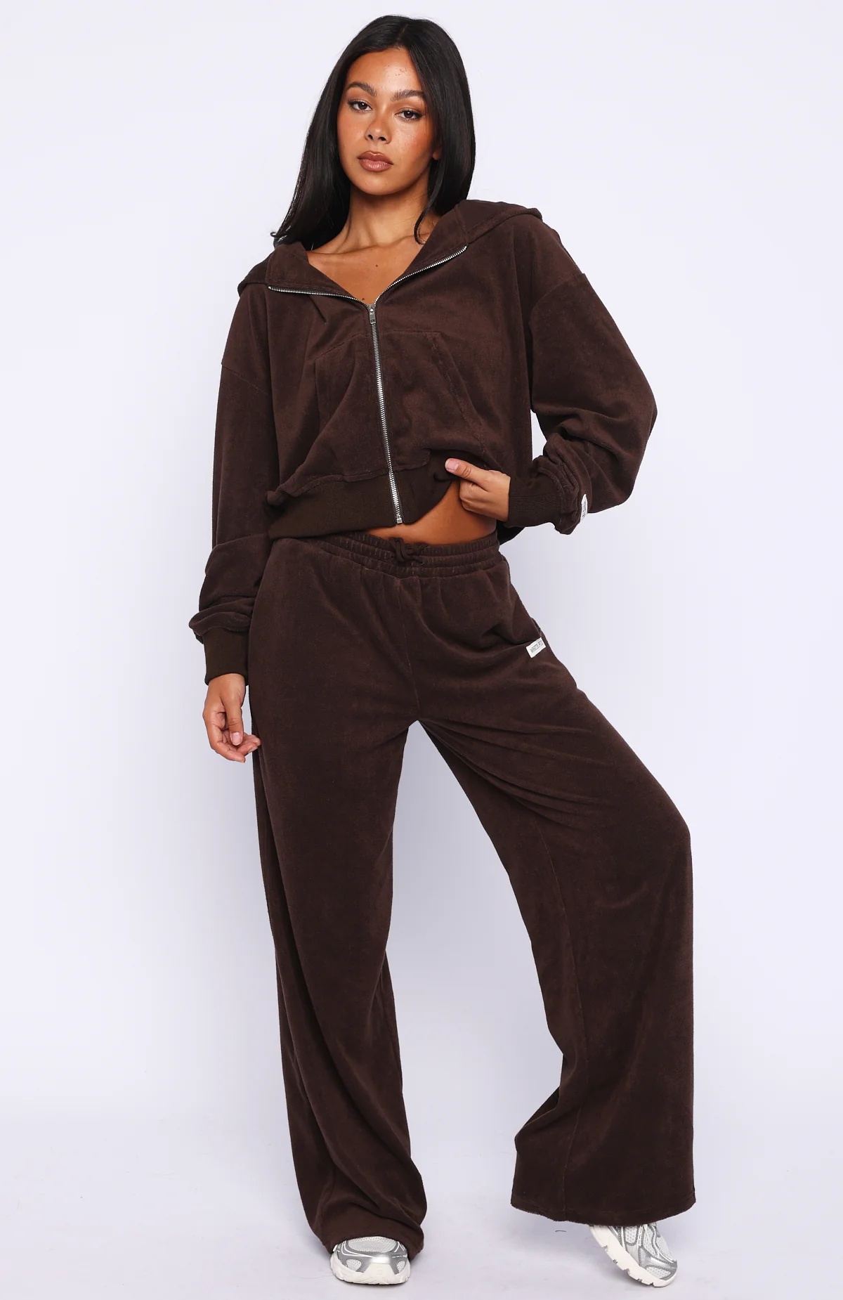 Causing Commotion Terry Boxy Zip Front Hoodie Chocolate - Image 6