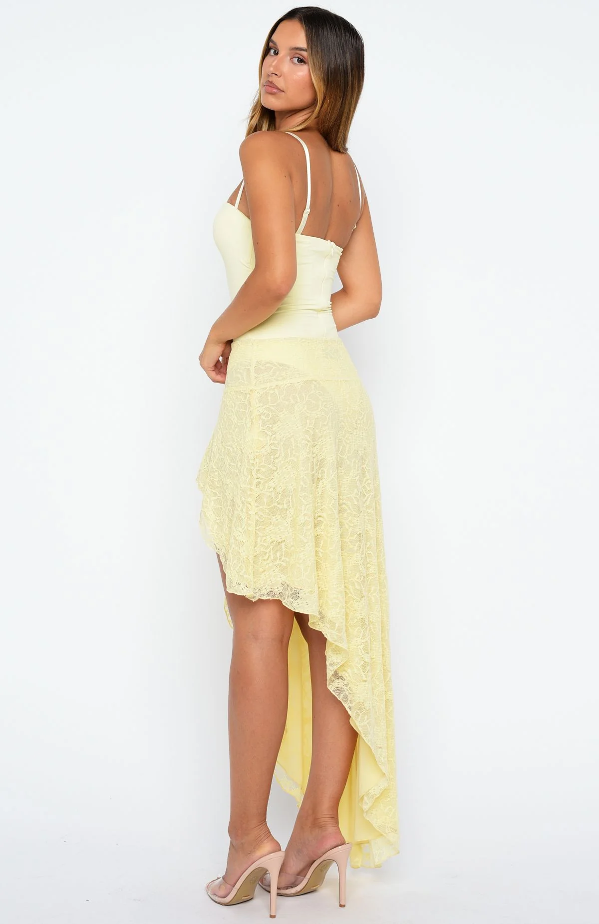 Dancing On My Own Lace Midi Skirt Lemon - Image 4