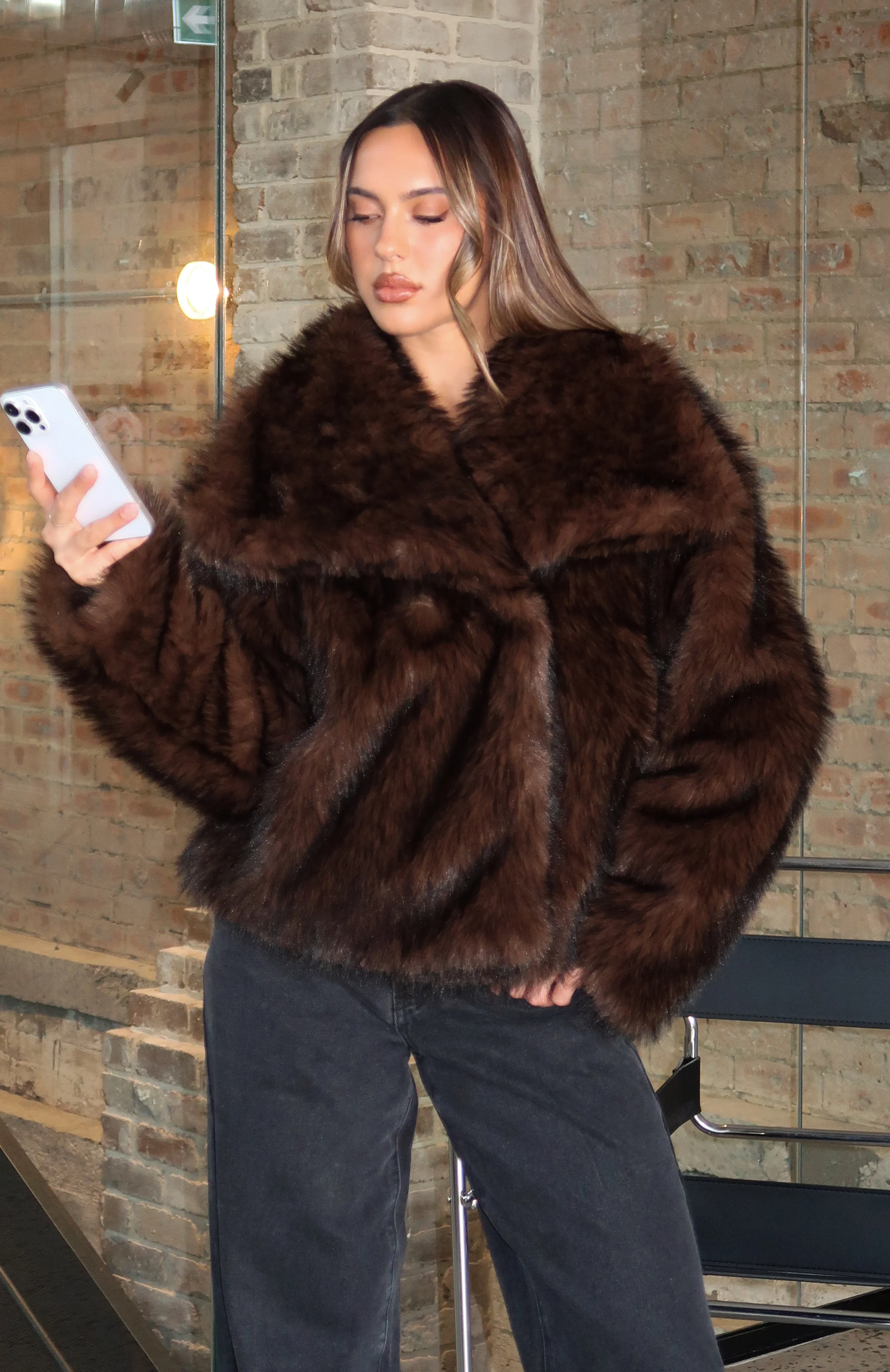Dirty Martini Faux Fur Jacket Chocolate - Image 7