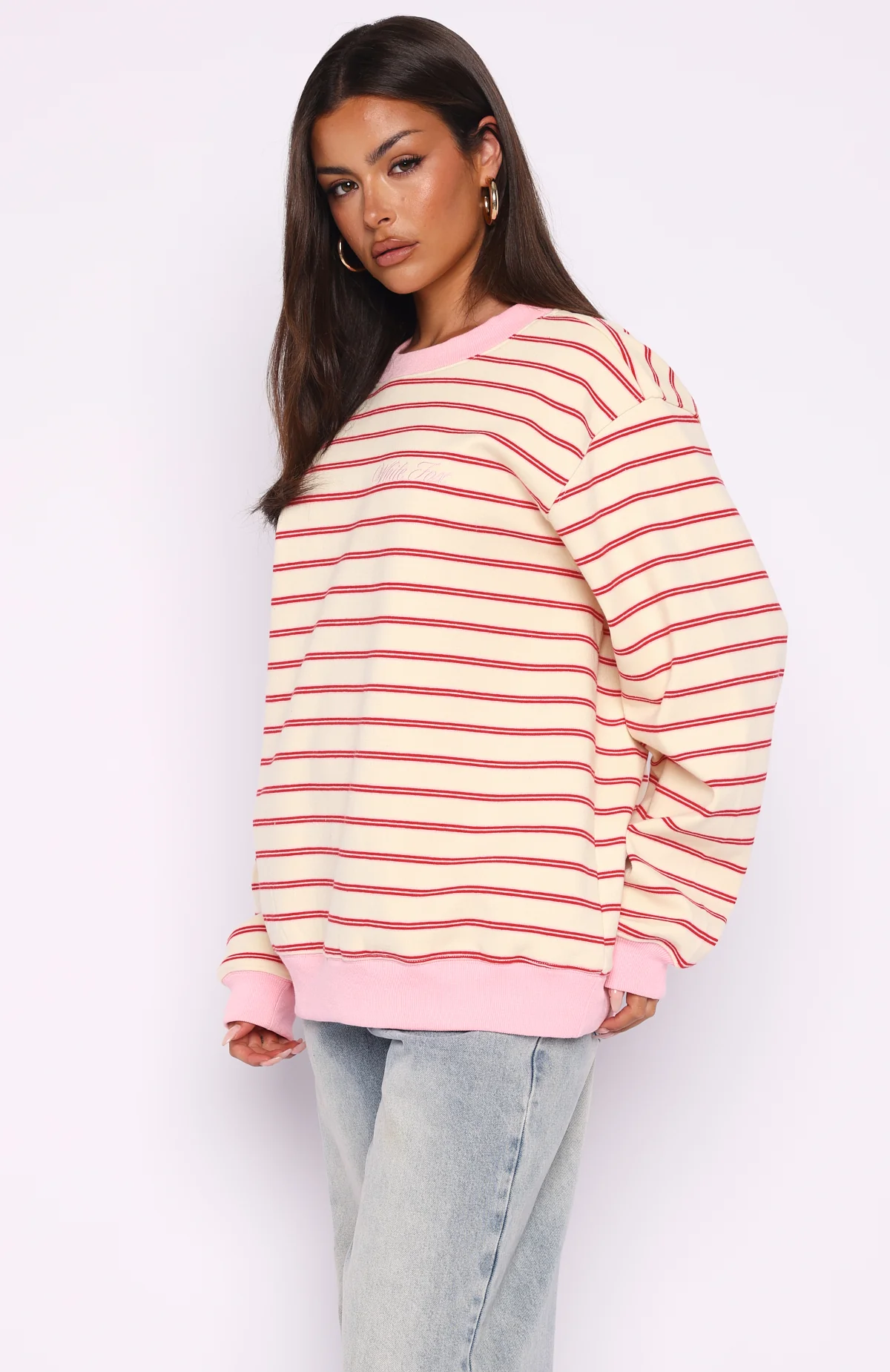 Happy Go Lucky Oversized Sweater Cream/Red Stripe - Image 3