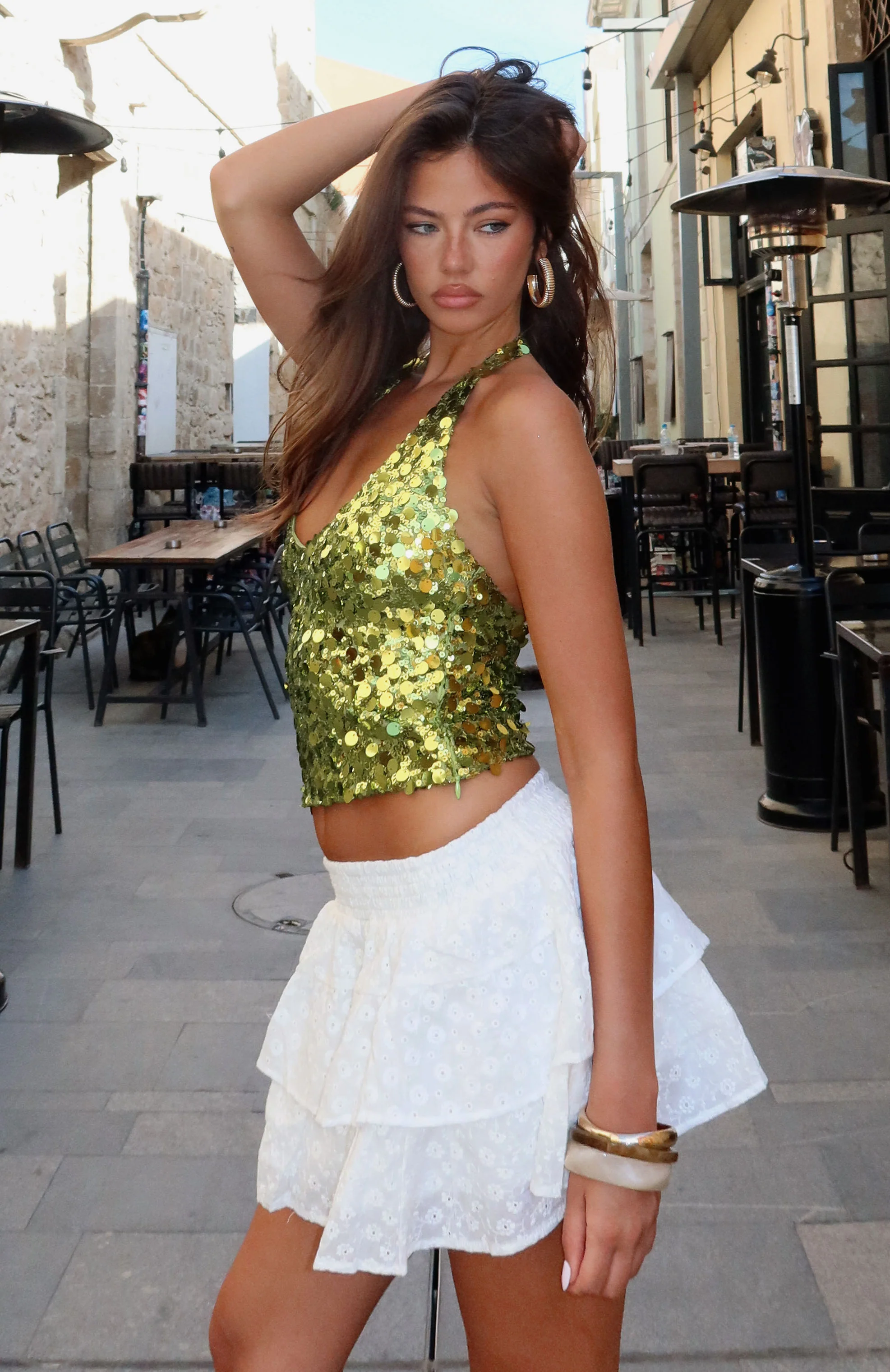 Just Over You Sequin Halter Top Kiwi - Image 6