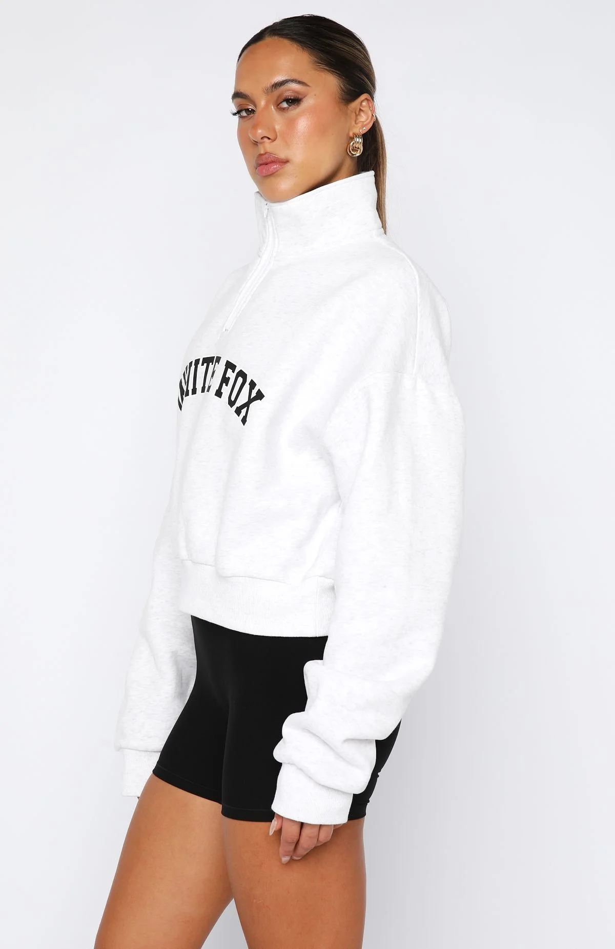 Let The Bells Ring Cropped Quarter Zip Sweater Grey Marle - Image 3