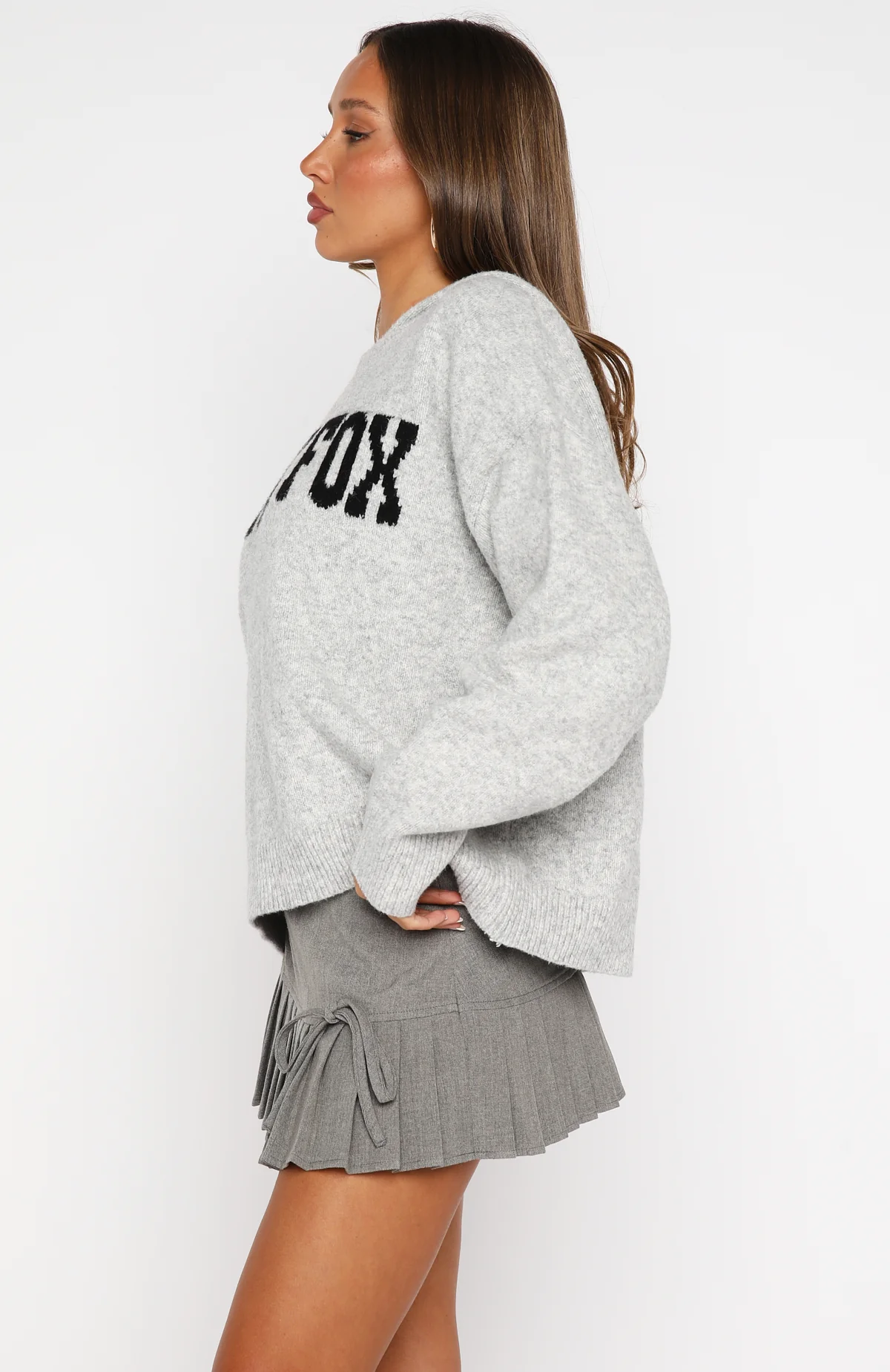 Off To Better Things Oversized Knit Hoodie Light Grey - Image 3