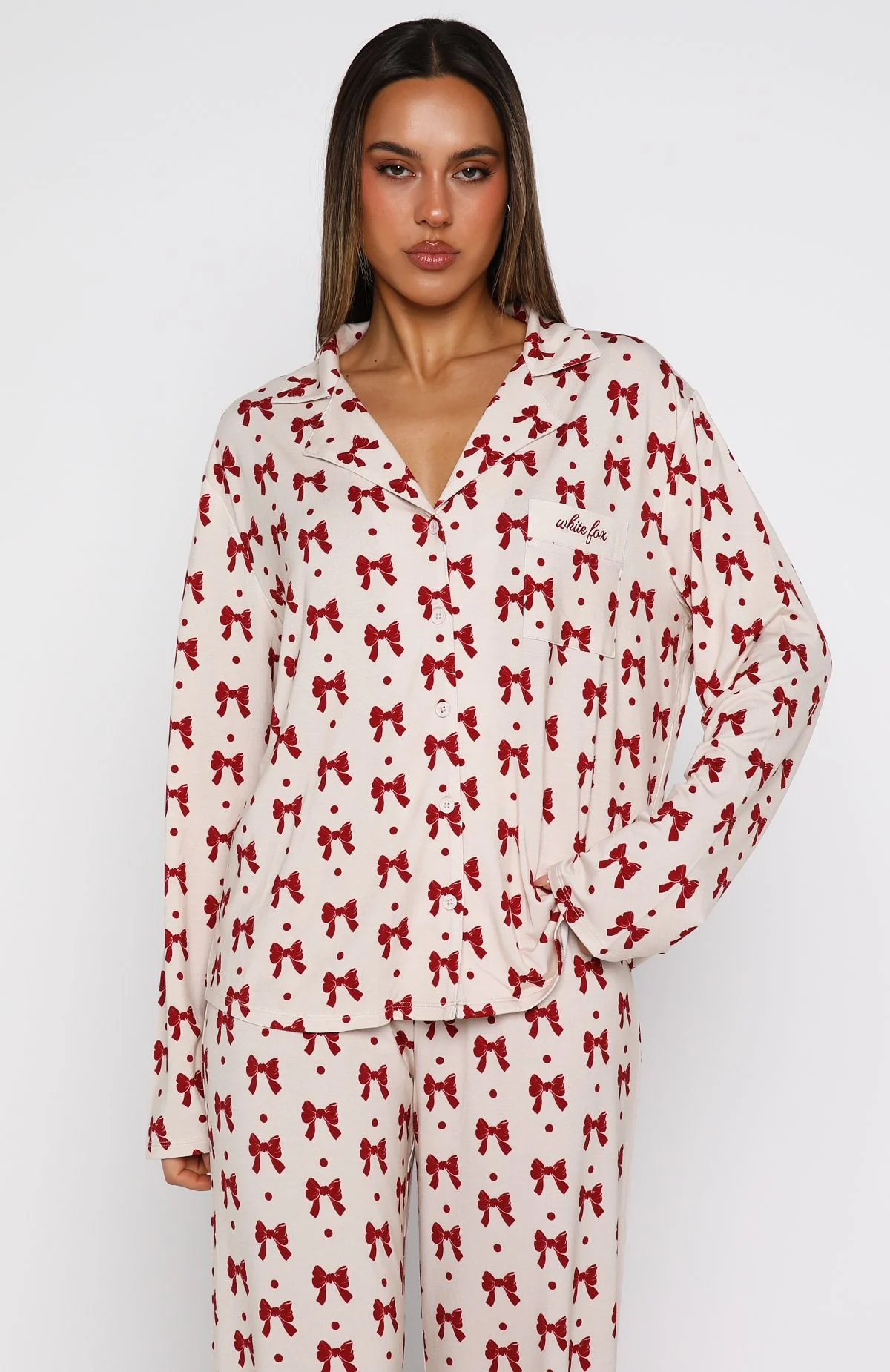 Pillow Talk Printed Long Sleeve Pyjama Set Bow Bliss - Image 5
