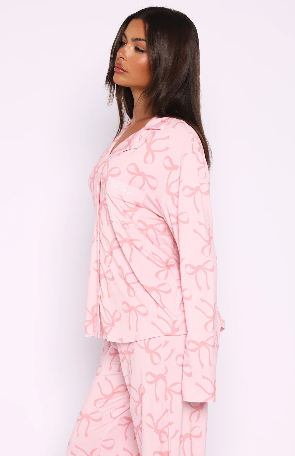Pillow Talk Printed Long Sleeve Pyjama Set Posy Bow - Image 3