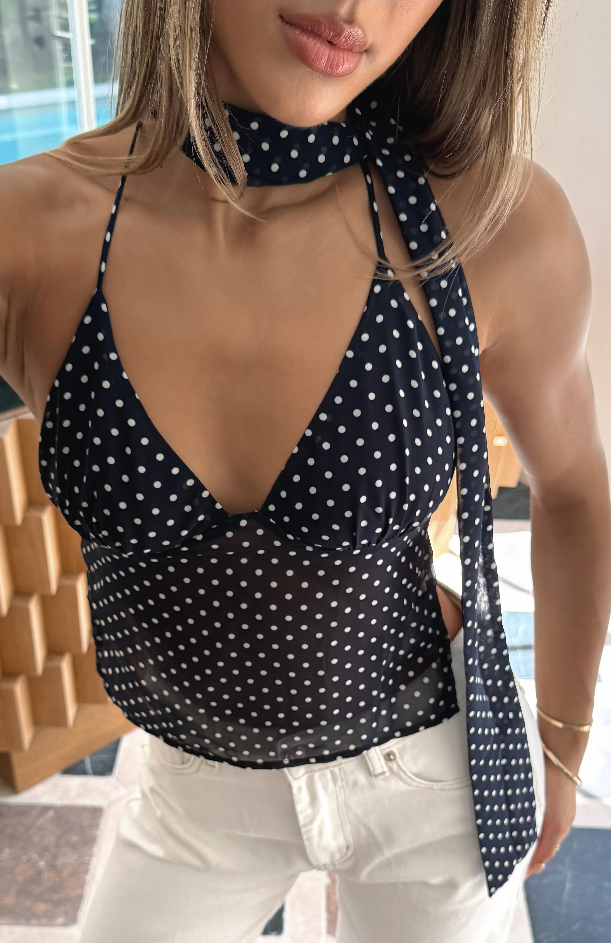Quick Getaway Top Navy Polka Dot - Image 7