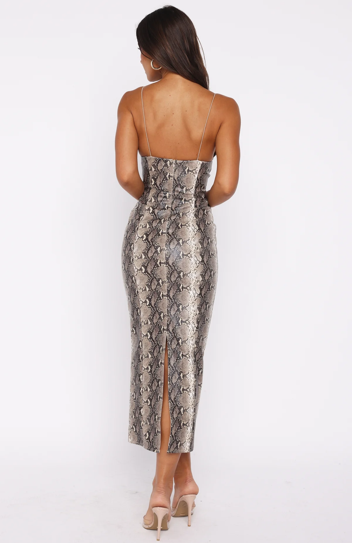 She's A Queen PU Midi Dress Tan Snake - Image 4