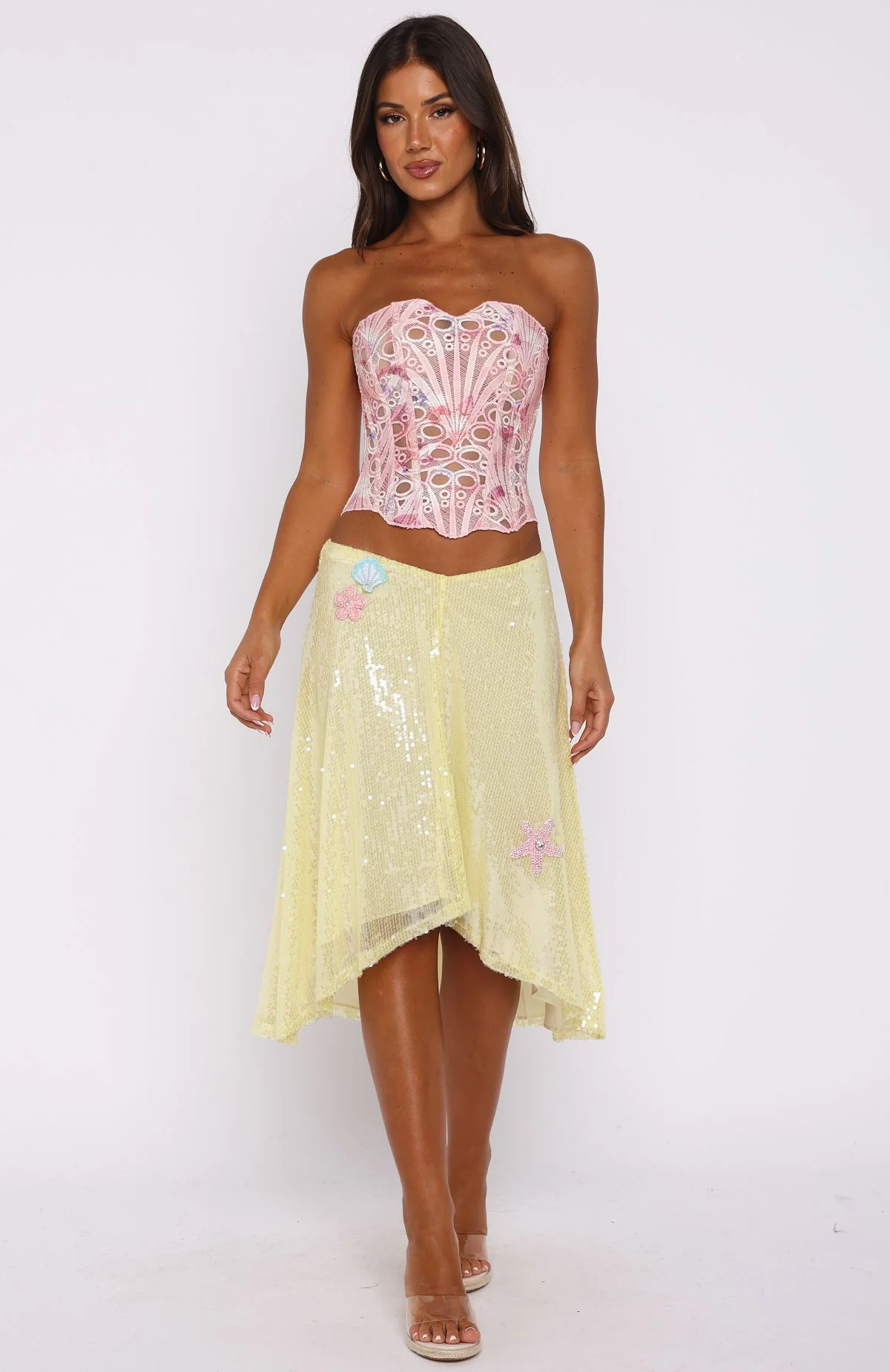 Stay For A While Sequin Midi Skirt Lemon Sorbet - Image 2