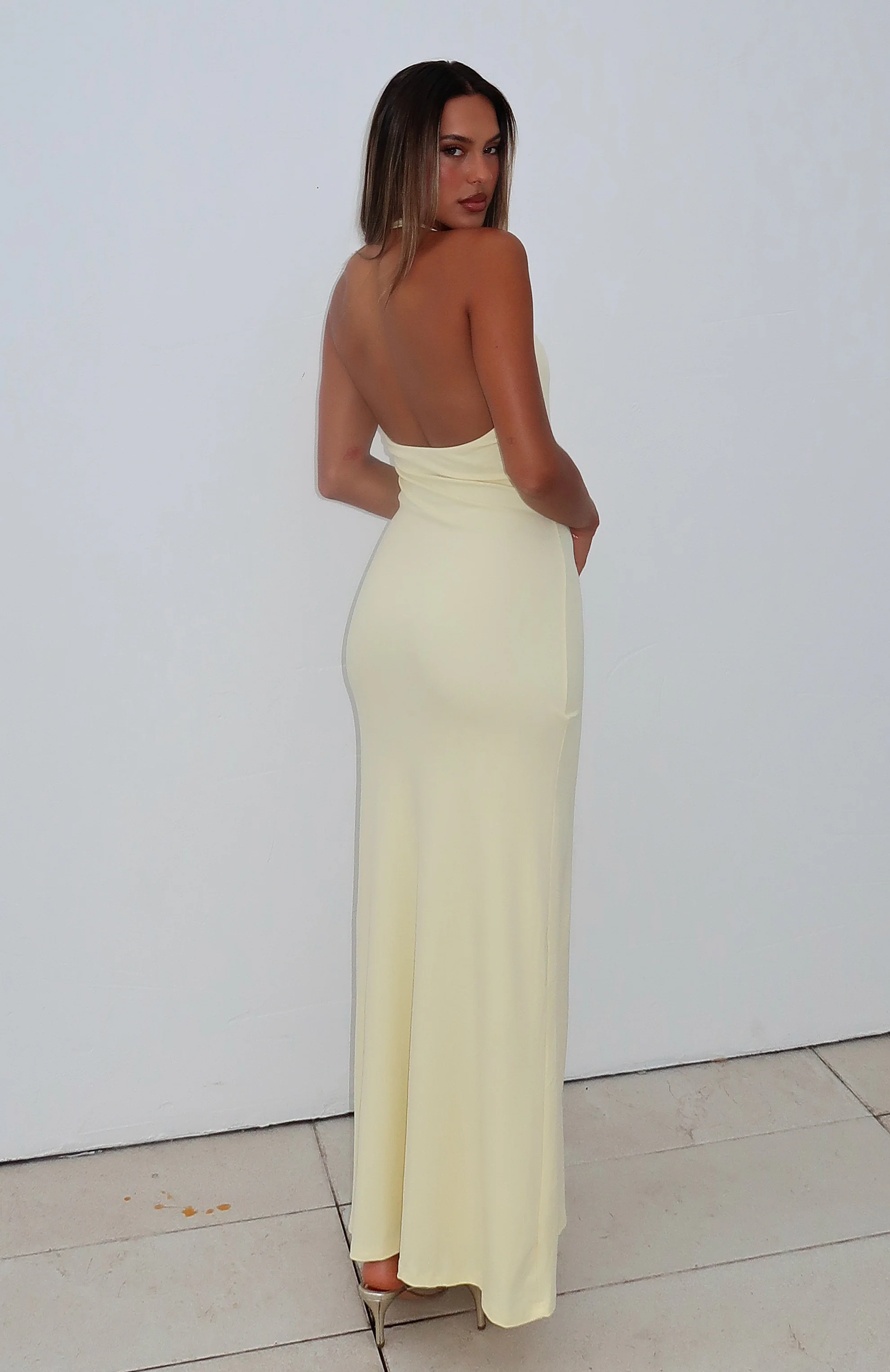 Took A Chance Halter Maxi Dress Lemon - Image 5